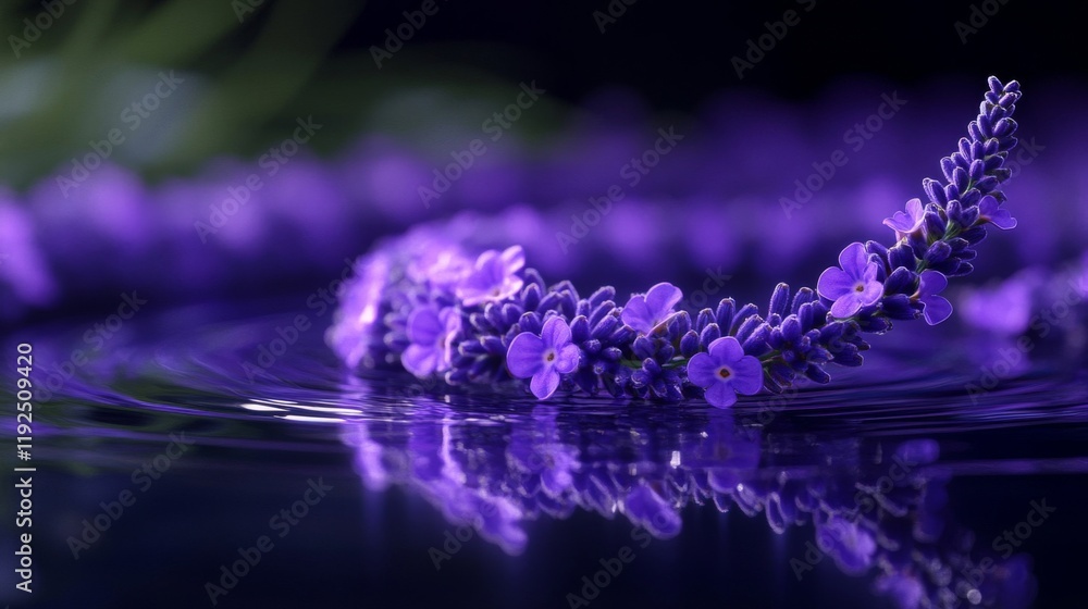 Lavender Flowers Floating On Dark Water Surface Lavender Flowers Floating On Dark Water Surface