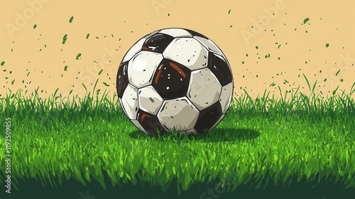 Minimalist soccer field layout, centered ball, clean lines, vibrant colors, modern aesthetic, ideal for sports-themed projects