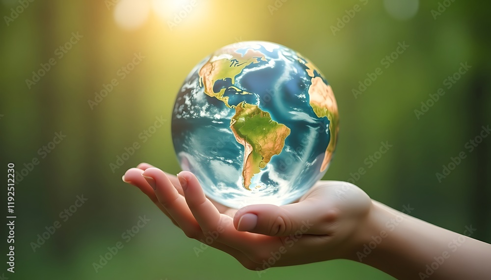 A model globe in hand on bokeh background A model globe in hand on bokeh background