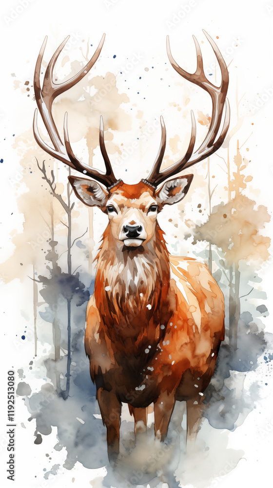 portrait of a deer watercolor art vertical oil painting design