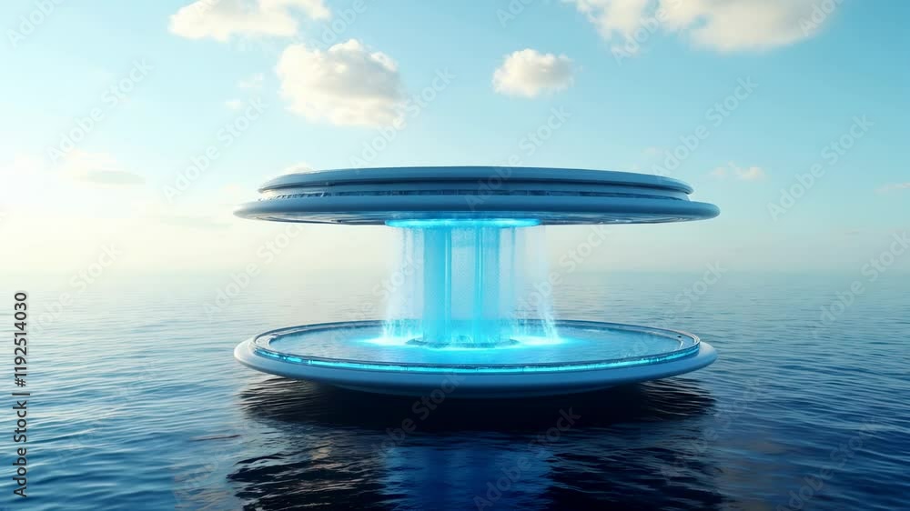 Floating platform transforms seawater into freshwater, with visible ...