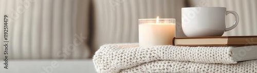 Wallpaper Mural wellness and mental health. Cozy reading nook with candles, tea, and a calming book, representing mental detox through quiet relaxation Torontodigital.ca