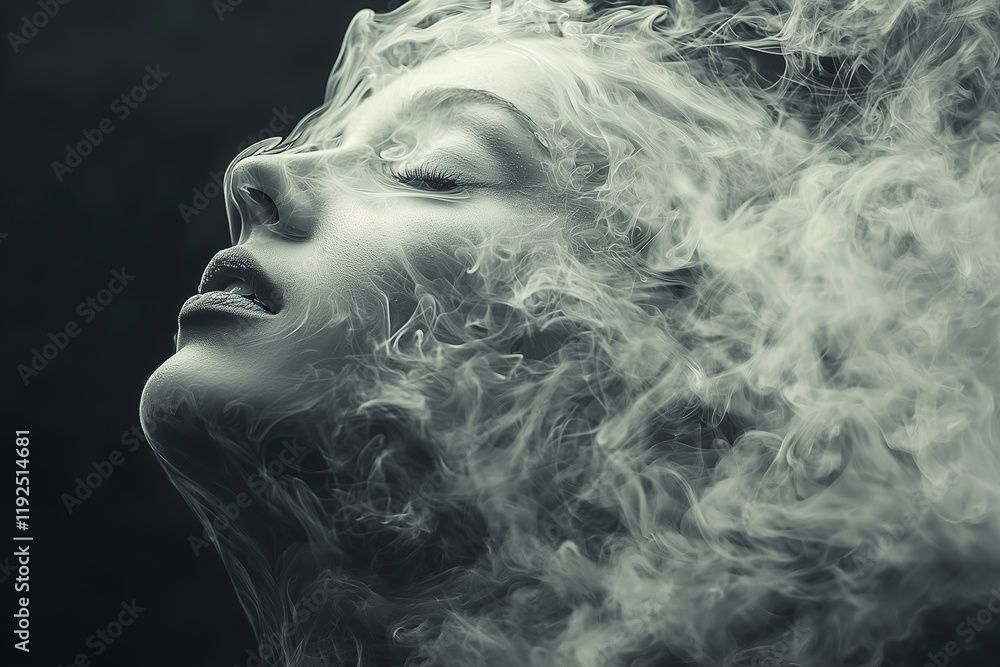 portrait of a woman in smoke, blow up your brain concept portrait of a woman in smoke, blow up your brain concept