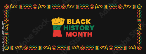 Black History Month social media cover web banner, African American history celebration, February awareness celebration banner, with geometric pattern with hand fist, Juneteenth Independence Day
