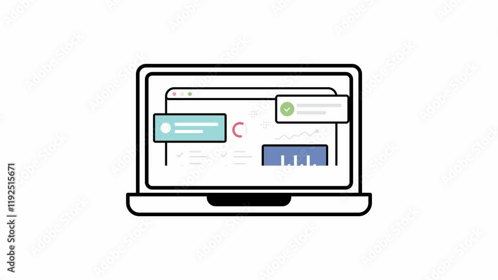Data file of presentation sample with graph from a laptop. Working in a laptop. Animation looping in white background. Data file of presentation sample with graph from a laptop. Working in a laptop. Animation looping in white background.