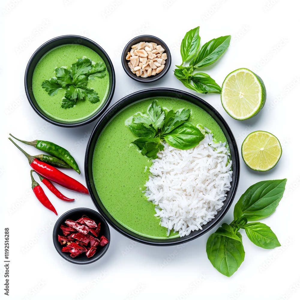 Thai Green Curry and Rice with a Transparent Background Thai Green Curry and Rice with a Transparent Background