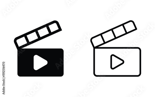 Clapper board icon set. Open and closed movie clapper. movie clapper film clap board. Vector illustration.