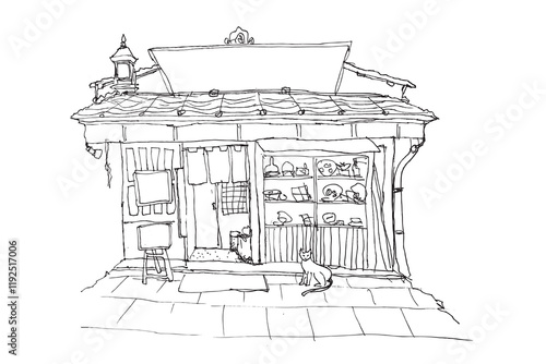 Traditional Roadside Stall, simple sketch vector illustration