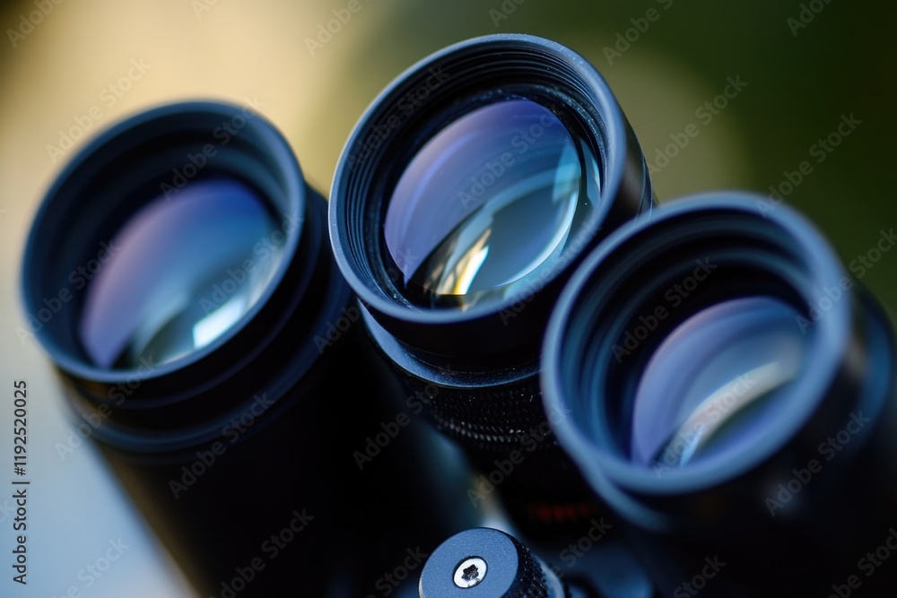 A close-up view of a pair of binoculars, ready for observation A close-up view of a pair of binoculars, ready for observation