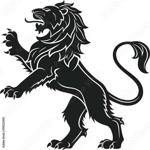 Heraldic Lion Rampant Roaring Silhouette Black Vector Art