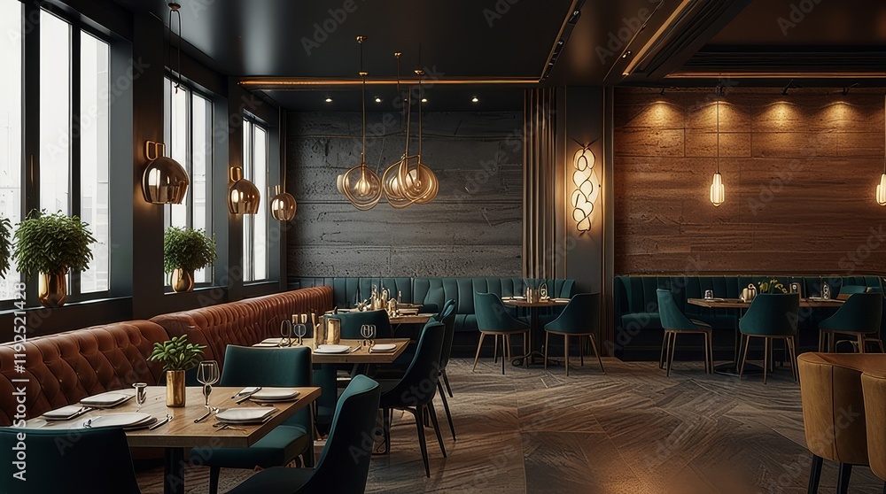 Fototapeta premium Fine dining restaurant interior design concept, 3d rendering
