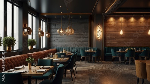 Fine dining restaurant interior design concept, 3d rendering