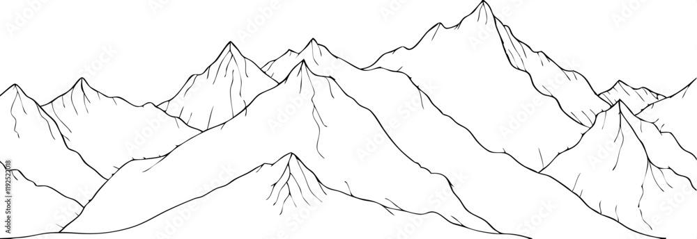 A vector illustration of a mountain silhouette drawing landscape outline framing the design A vector illustration of a mountain silhouette drawing landscape outline framing the design