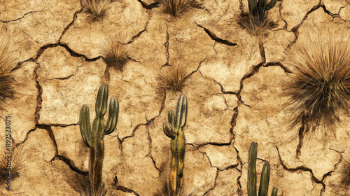 Arid Desert Landscape with Cacti photo