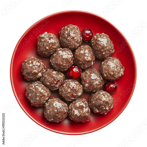 Delicious Meatballs with Cranberries on Red Plate photo