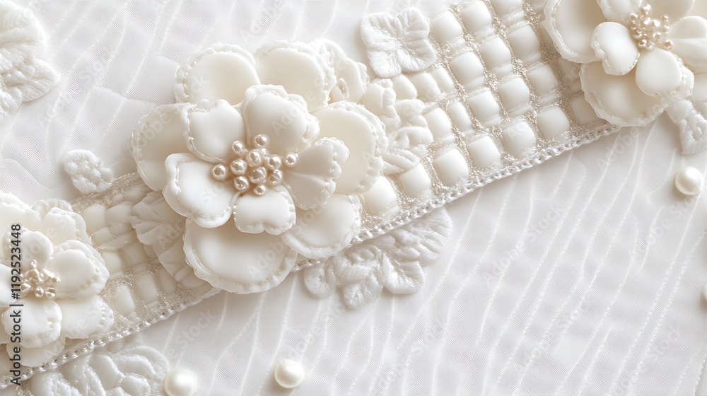 Obraz premium Elegant White Fabric Flowers And Pearls Design