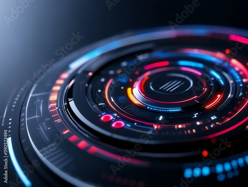 Wallpaper Mural Holographic music player interface with glowing controls, futuristic interface design, entertainment tech concept Torontodigital.ca