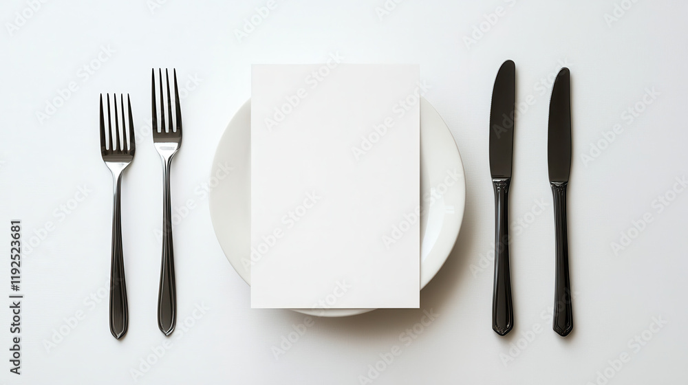 Elegant Empty Table Setting with Black Knives and Silver Forks Elegant Empty Table Setting with Black Knives and Silver Forks