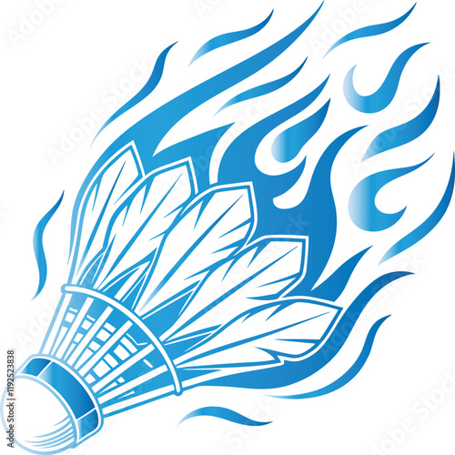 Badminton Shuttlecock with Blue Flames Dynamic Sports Illustration