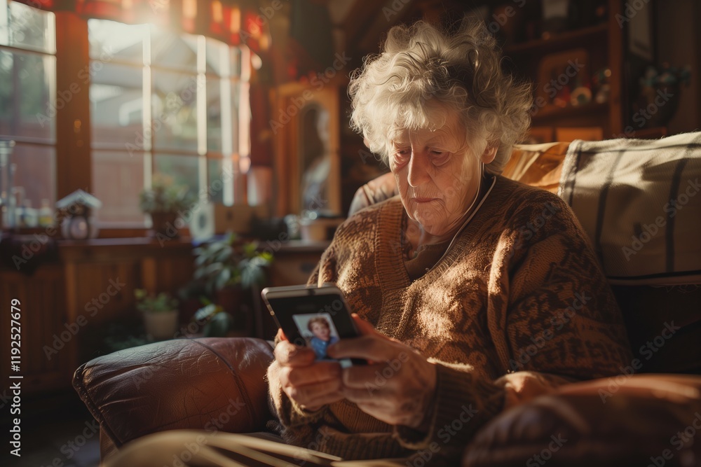 An elderly person engaged with a smartphone, reflecting modern technology's impact on daily life. An elderly person engaged with a smartphone, reflecting modern technology's impact on daily life.