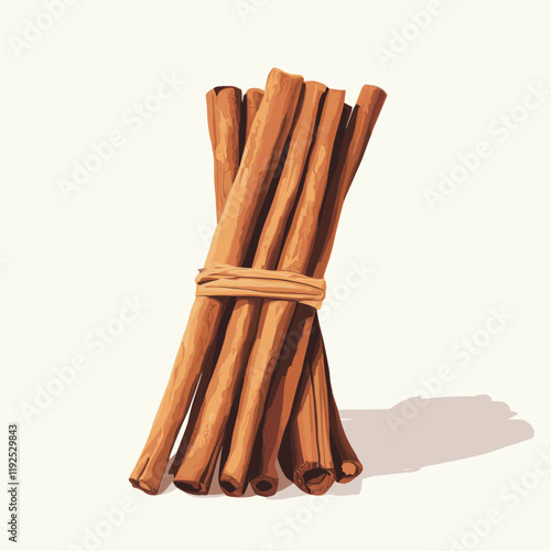 Tied bundle of cinnamon sticks casting a shadow.