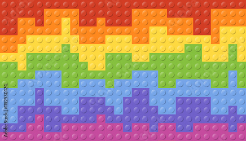 A Bright and Colorful Pattern of plastic brick Building Blocks Featuring a Vibrant Rainbow Design
