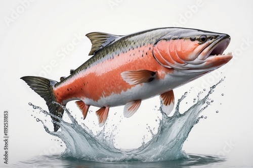 Large salmon leaping from water, splashing. photo