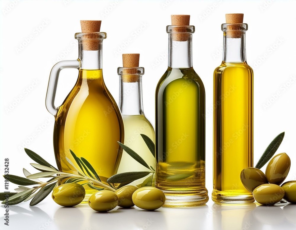 Olive oil bottles isolated on light background Olive oil bottles isolated on light background