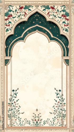 Traditional Mughal Wedding Card Design, Invitation template
