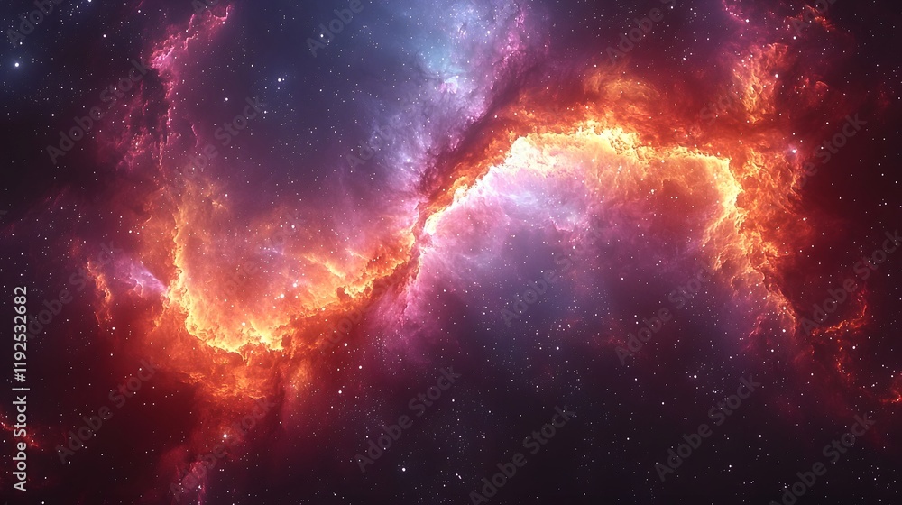 Obraz premium Glowing Cosmic Nebula Forming a Luminous Bridge Between Star Clusters