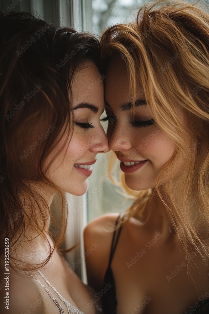 Two females standing side by side, possibly friends or family members Two females standing side by side, possibly friends or family members