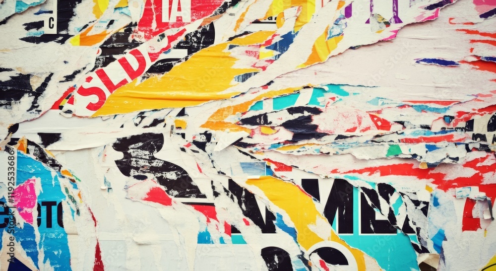 Fototapeta premium Colorful torn street posters and advertisements with exposed layers
