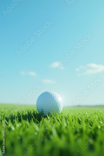 Golf Ball on Green Grass Under Blue Sky  Summer Sport