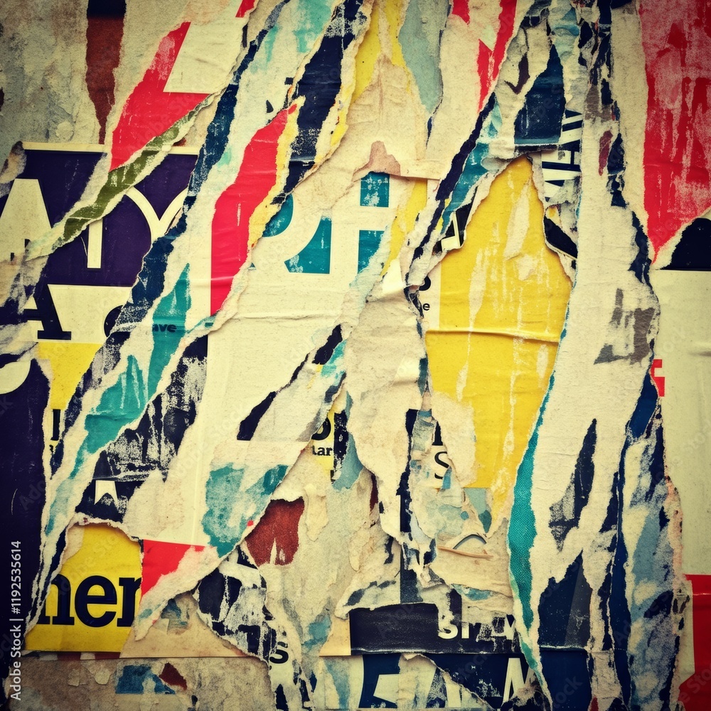 Fototapeta premium Torn colorful urban posters with overlapping layers and textures