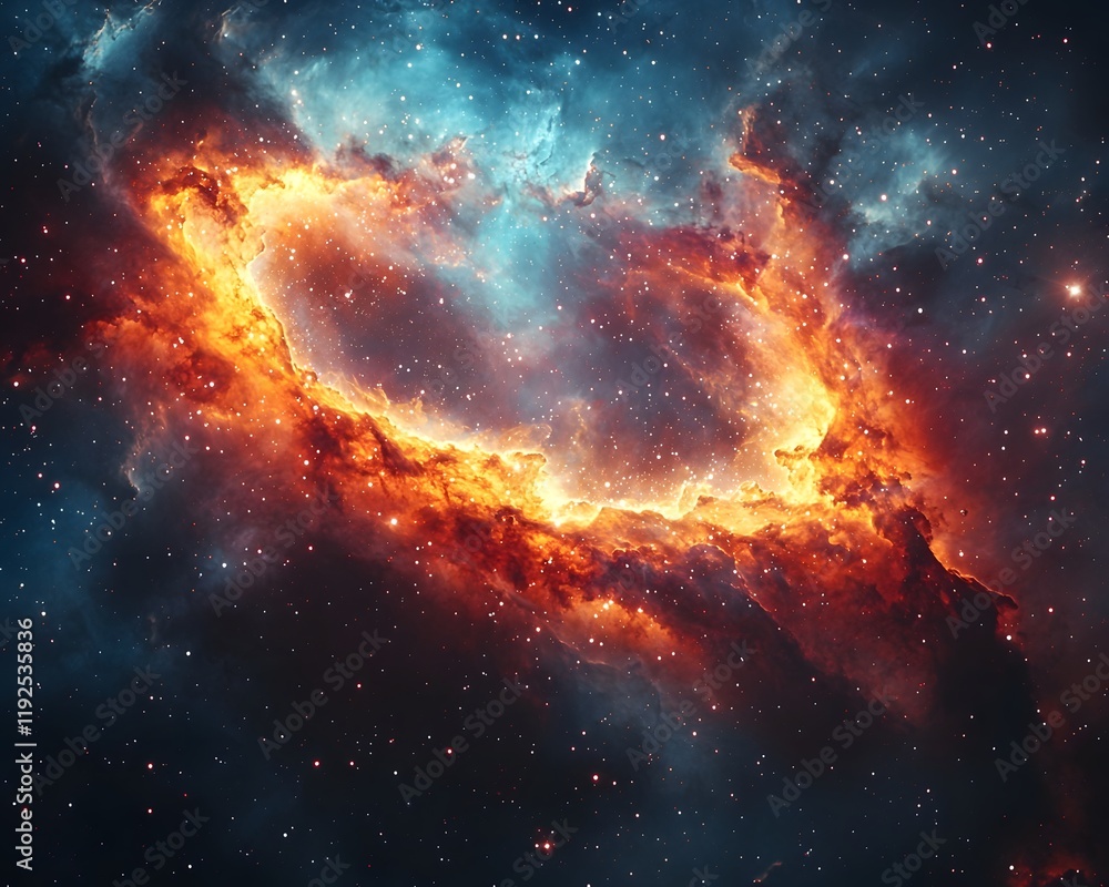 Fototapeta premium Fiery Crown Nebula A Vibrant Cosmic Explosion Set Against Shimmering Stars