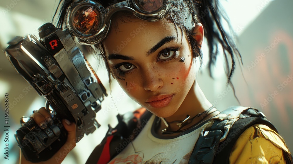 Cyberpunk Girl with Futuristic Weapon Cyberpunk Girl with Futuristic Weapon