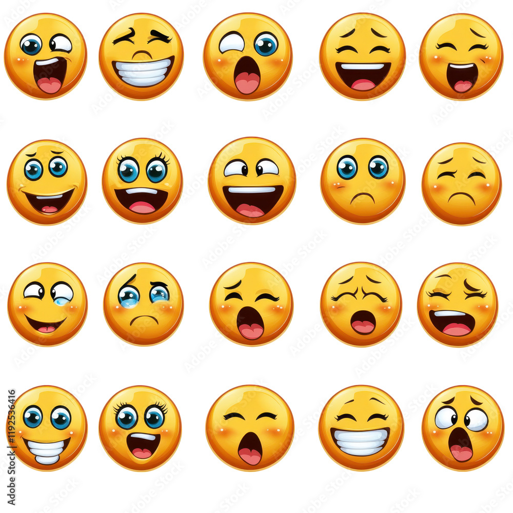 collection of emoji symbols displaying various emotions like happiness, sadness, and surprise, perfect for expressing feelings in digital communication