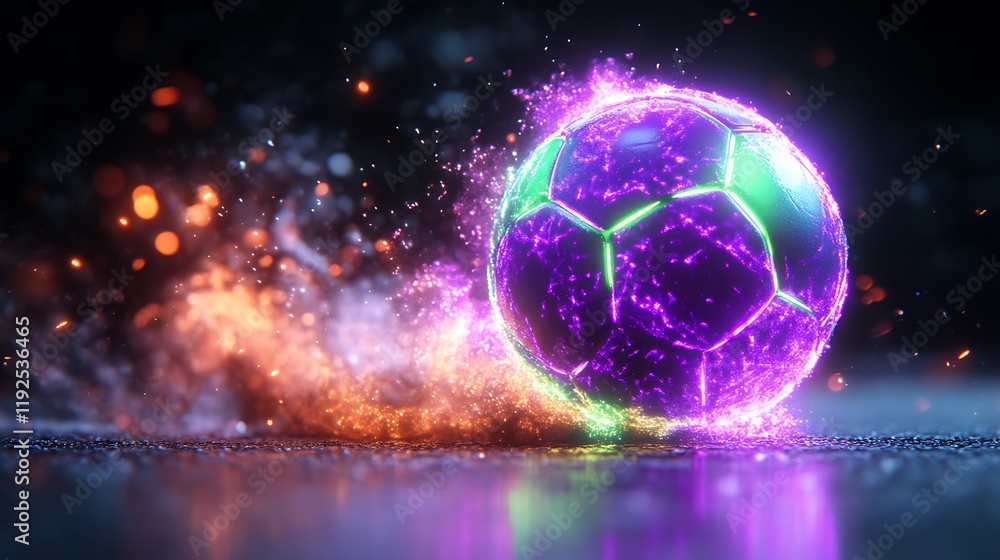 Obraz premium Glowing Soccer Ball with Fiery Trail Sparks