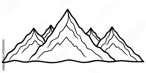 Mountain landscape vector illustration with snow-capped peaks and a winter sky, line drawing Mounts with high peaks in simple linear style.