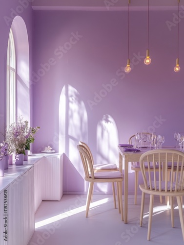 Lavender Dining Room With W...