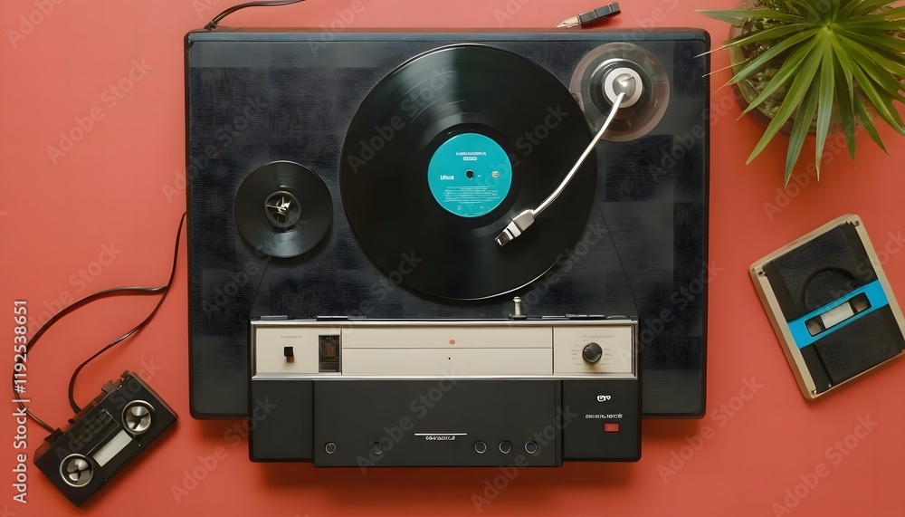 Obraz premium Retro Pop Culture Music Items on Table – Vintage Collectibles