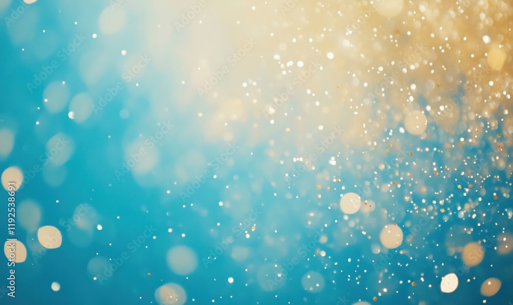 Bokeh effect with shimmering golden and white particles against a soft blue background, creating a dreamy and ethereal atmosphere Bokeh effect with shimmering golden and white particles against a soft blue background, creating a dreamy and ethereal atmosphere