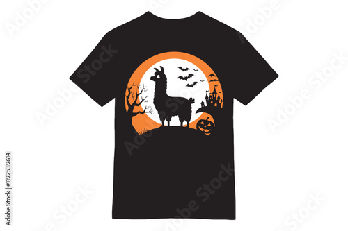 Moonlit Halloween Llama Minimalist T-Shirt Design