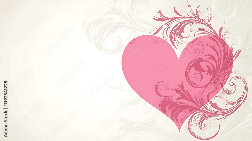 Fototapeta premium Pink Heart Design With Elegant Floral Swirls Background