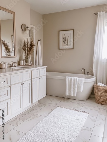 Elegant Neutral Bathroom Design With Freestanding Tub