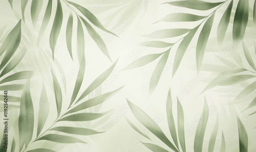 Green tropical leaves pattern on soft background, showcasing delicate foliage design, ideal for nature-themed projects and decor Green tropical leaves pattern on soft background, showcasing delicate foliage design, ideal for nature-themed projects and decor