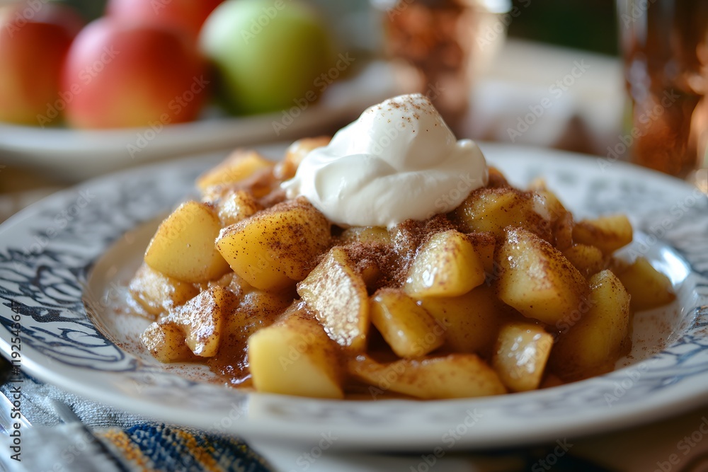 Apple cinnamon crepe topped with sautéed apples and whipped cream. Apple cinnamon crepe topped with sautéed apples and whipped cream.
