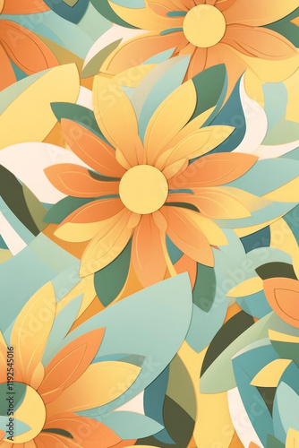 Vibrant floral pattern with pastel colors, showcasing artistic layered petals in harmonious hues