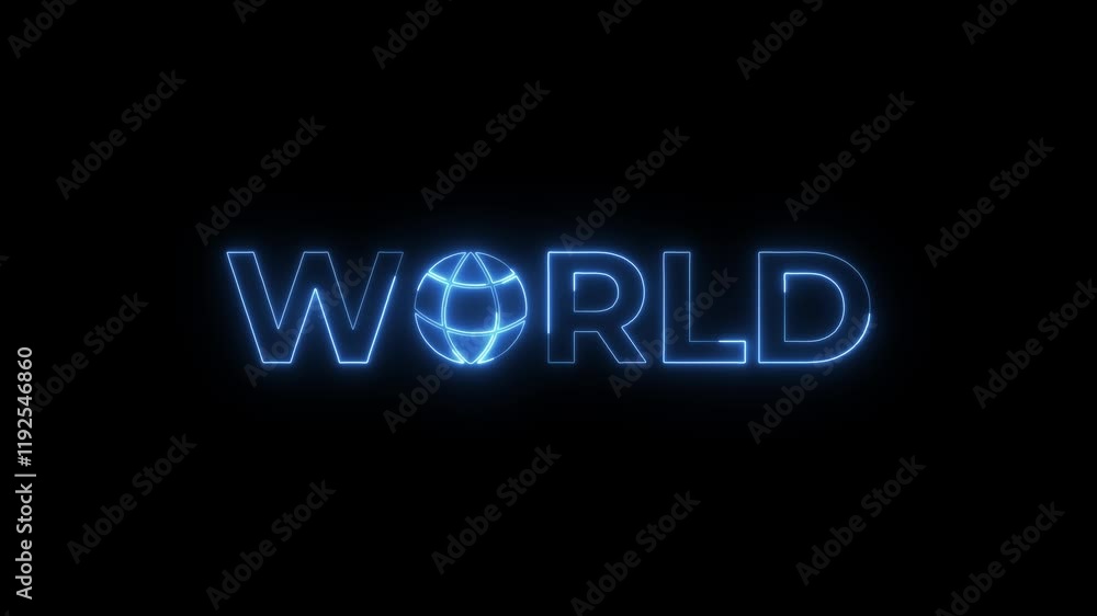 World sign text on digital technology blue neon motion graphic loop animation style World sign text on digital technology blue neon motion graphic loop animation style