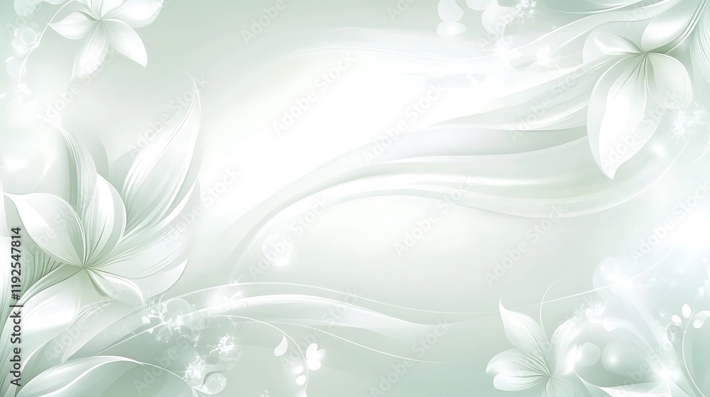 Elegant White Flowers and Swirling Green Background Elegant White Flowers and Swirling Green Background